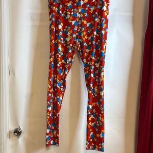 LuLaRoe Kids Leggings - Red with Multicolored Pattern